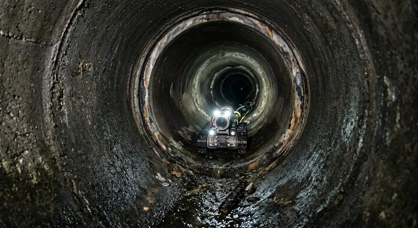 Robotic sewer camera inspecting pipe interior for Sewer Line Cleaning in Neenah
