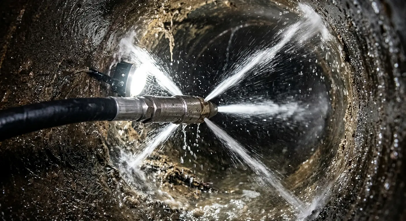 High-pressure hydro jetting nozzle cleaning sewer pipe for Sewer Cleanout in Neenah